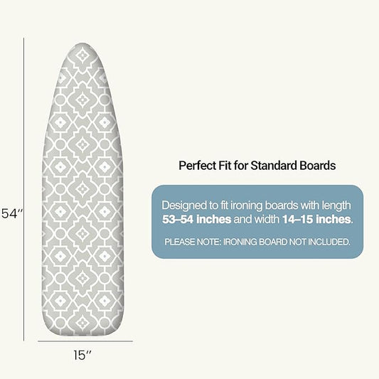 UniSimp Ironing Board Cover and Pad 15"x54" Extra Thick Natural Cotton, Scorch and Stain Resistant Padding, Standard Size Iron Board Cover with Fasteners Heavy Duty Elastic Edge, Heatproof Geometric