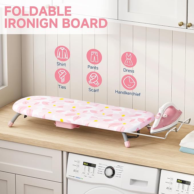 Small Ironing Board, Tabletop Iron Board with Iron Rest & Holder | 12 x 32 inchs, Mini Iron Board with Iron Rest, Non-Slip Feet, Suitable for Laundry Rooms, Bedrooms, Dormitories, Travel