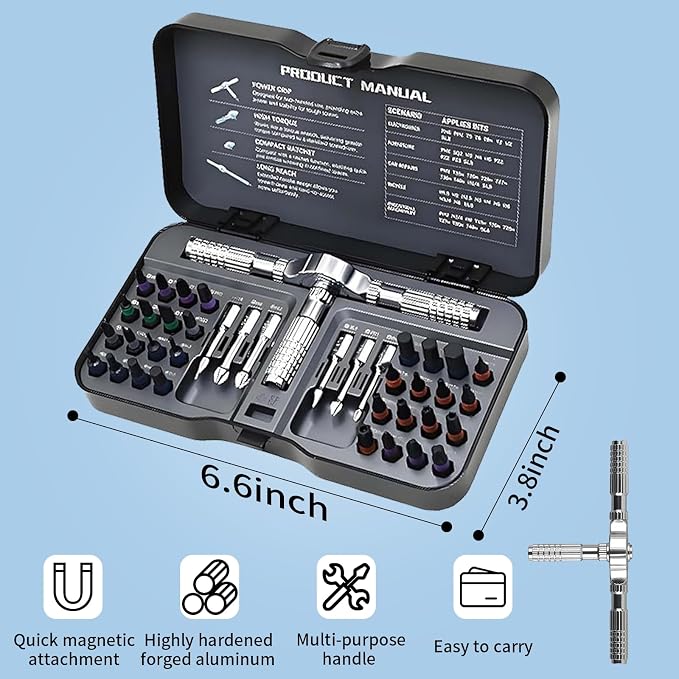 40 in 1 Magnetic Ratchet Screwdriver Set, DIY Ratchet Screwdriver Set | T Detachable Ratchet Handle, Portable S2 Tools for Furniture Assembly, Precision Electrical Appliance Repair, Bicycle Tools