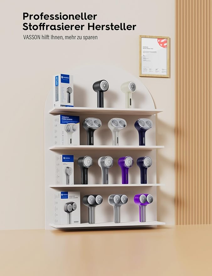 VASSON Large Fabric Shaver, Electric Sweater Depiller & Pilling Remover | Wide Shaving Head & High-Capacity Dustbin with Long-Lasting Battery
