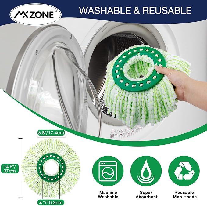 6 Pack Mop Head Replacement for Libman Tornado Spin Mops, Spin Mop Head Refill ONLY Compatible with Libman, Easy to Replace, Machine Washable, Green and White (NOT for Old Version)