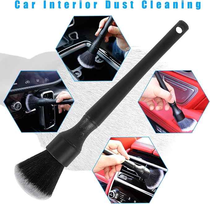 Ziciner Car Detailing Brush, Ultra Soft Car Detail Brush Kit for Elegant Surfaces, Auto Scratch-Free Cleaner Kit for Car Interior & Exterior, Wheels, Dashboard, Engine Bay (Long Handle)