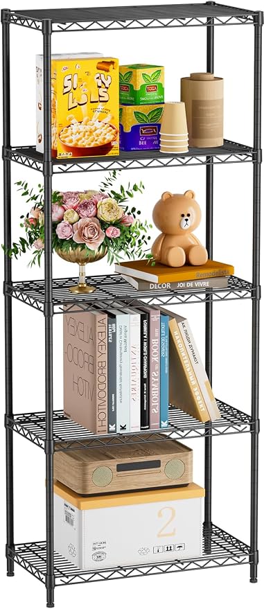 Golpart 5Tier Adjustable Storage Shelves Metal Wire Shelving Standing Shelf | Utility Heavy Duty Unit Rack Closet Organize for Home Kitchen Laundry Room Organization Pantry 12"Dx22"Wx59"H Black
