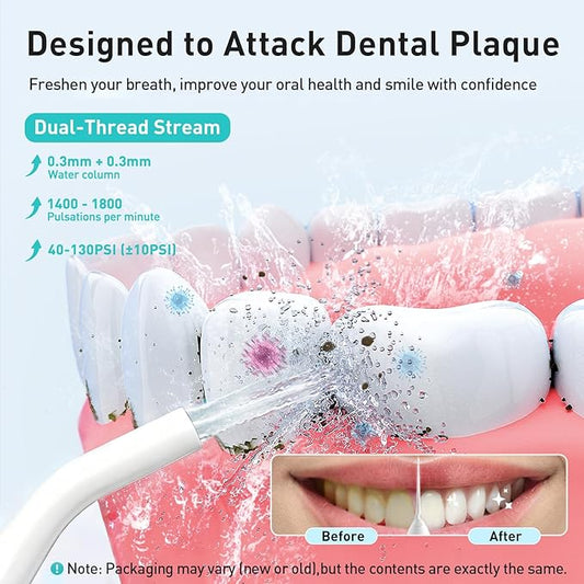 COSLUS Water Dental Flosser Teeth Pick C20(F5020E): Portable Cordless Oral Irrigator 300ML Rechargeable Travel Irrigation Cleaner IPX7 Waterproof Electric Flossing Machine for Teeth Cleaning, White