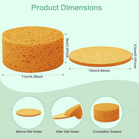 3-Pack Large Sponge, Kitchen Sponges, Handy Sponges, Cellulose Sponges, Dish Washing Sponge, Natural Sponge, Car Washing Sponge, Eco Friendly Sponge (Round, 4" X 4" X 2"), Yellow