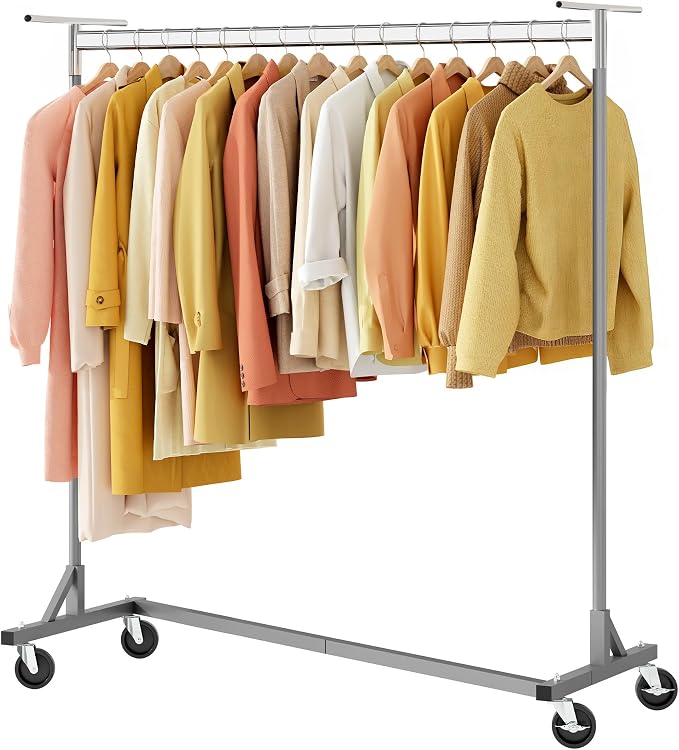 Hoctieon Z Clothes Rack with Cover, Metal Heavy Duty Clothing Rack, Rolling Garment Rack with Wheels, with Dustproof Cover Waterproof Protector, with 2 Durable Zippers, for Hanging Clothes, Grey