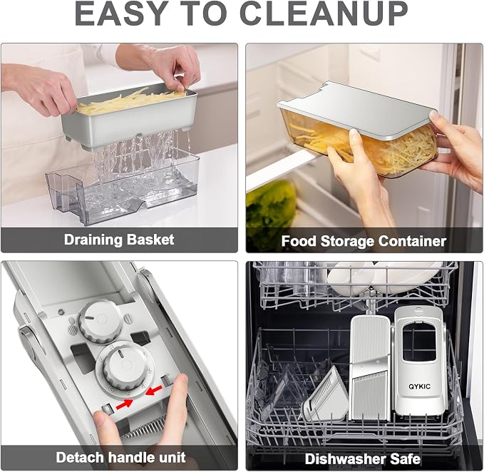 QYKIC Safe Mandoline Slicer,Vegetable Potato Slice Food Cutter for Kitchen,Thickness Adjustable Upright Veggie Chopper for Fast Meal prep (Sliver)
