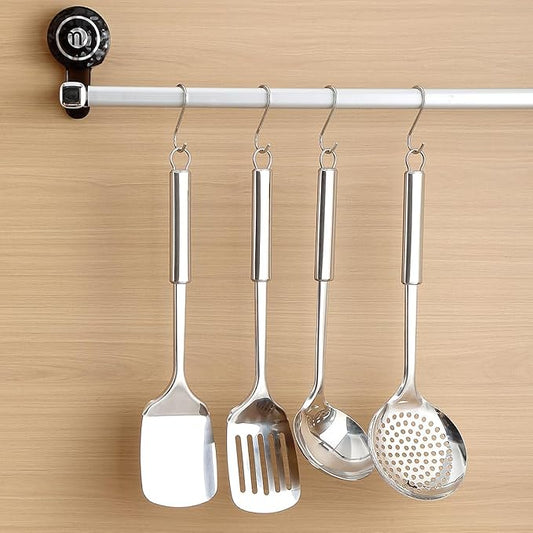 Stainless Steel Cooking Utensils Set 4 Pieces, Kitchen Tools Set Include Metal Spatula Set, Kitchen Skimmer, Soup Ladle, Kitchen Gadgets Essentials New Home Must Have