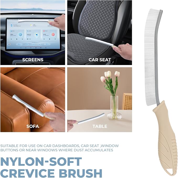 TQRR Cleaning Brush Set 3 Pcs with Soft Bristle and Hard Bristle Crevice | Grout Brush, Auto Vent Cleaning, Wheel Cleaning, Cleaning tool for Kitchen and House Use, Sinks, Shower, Tile, Toilet, Window
