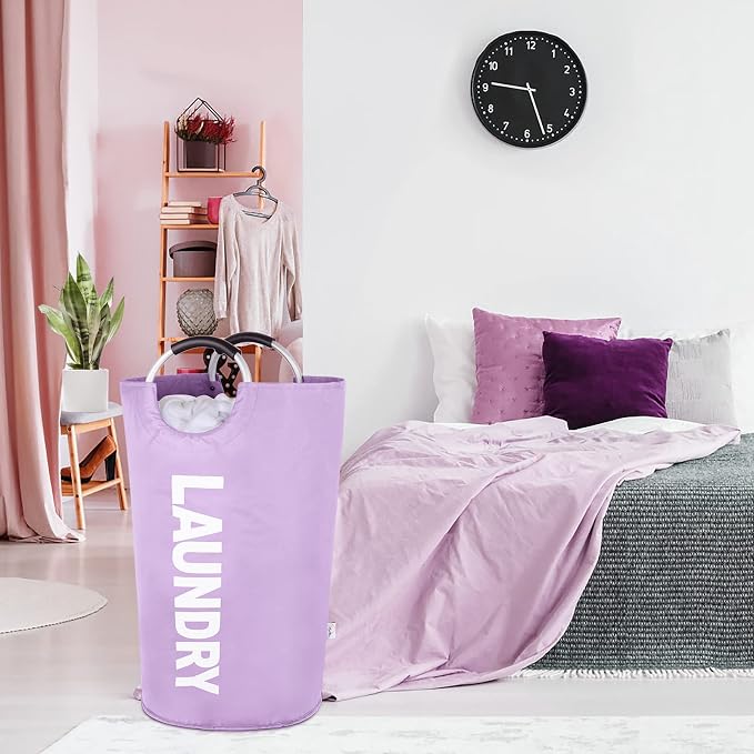 Extra Large Laundry Basket, Big Laundry Hamper Bag Handles, 130L Purple | Freestanding Tall Dirty Clothes Hamper, Collapsible and Portable Laundry Bin for Dorms and Bedrooms, Thick, Sturdy Fabric