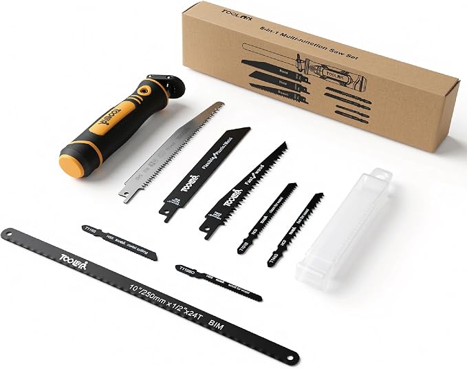 8-In-1 Multi Blades Hand Saw, Drywall, Hacksaw, Jab Saw & Wood Cutter Tool | Blade Quick Change Mechanism, For Cutting Drywall, Wood, Metel, Plastic, Plywood. Lightweight manual saw