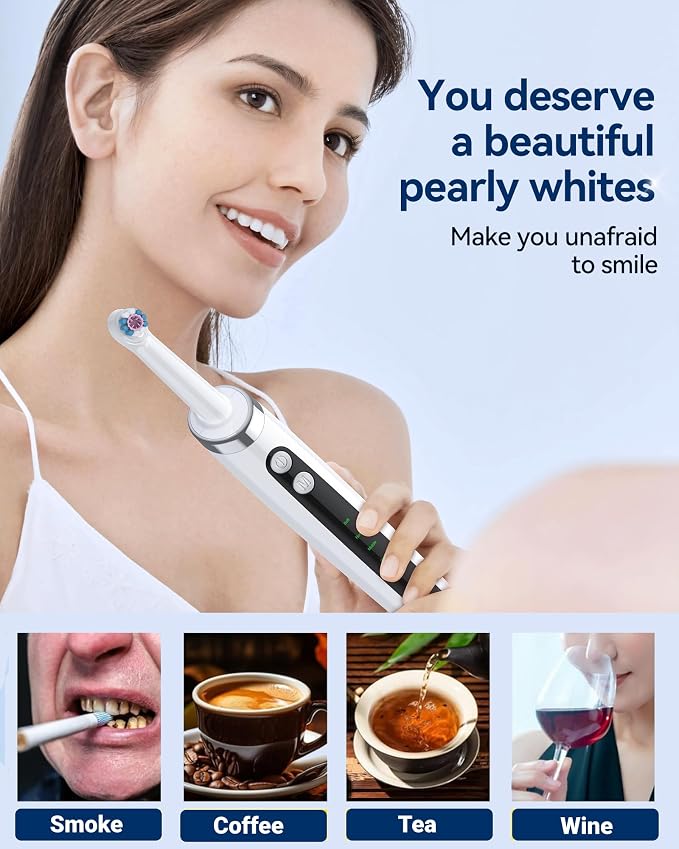 Tooth Polisher, Rechargeable Teeth Cleaning Tools Dental Kit | Teeth Whitening Kit with 5 3D White Replacement Brush Heads, 3 Tooth Polish Paste, Teeth Stain Remover Oral Care Tools