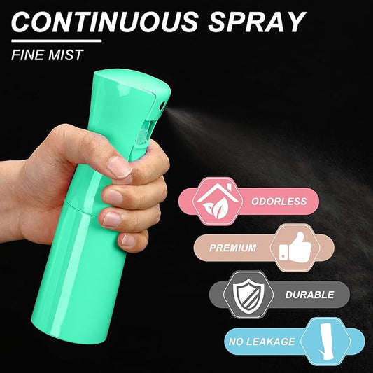 (Green Hair Mister Spray Bottle,Spray Water Bottle Fine Mist Refillable Plants(6.8OZ /200ML) Barber,Showering Pets, Plants, travel, Ironing and Cleaning (Continuous Spray)