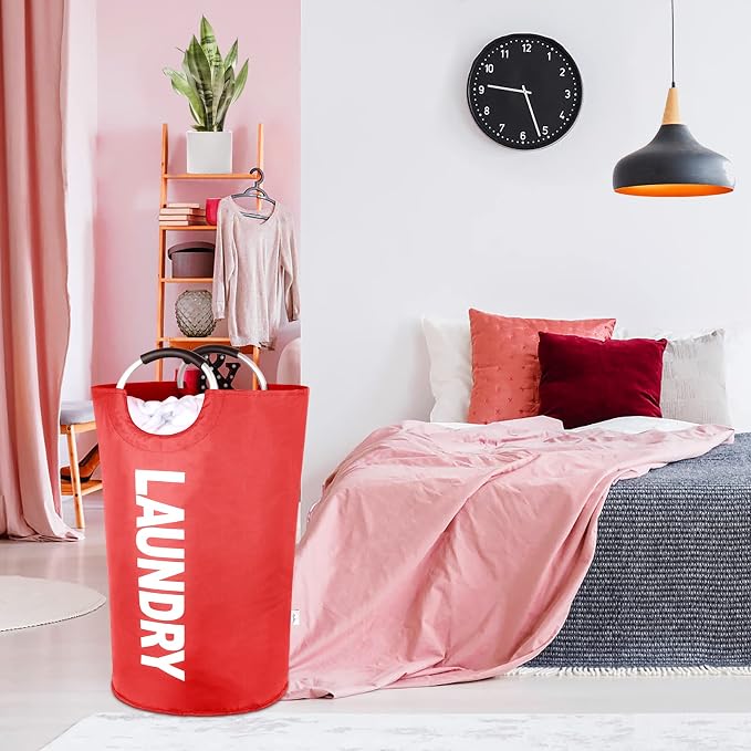 Extra Large Laundry Basket, Big Laundry Hamper Bag with Handles, 130L Red | Freestanding Tall Dirty Clothes Hamper, Collapsible and Portable Laundry Bin for Dorms and Bedrooms, Thick, Sturdy Fabric