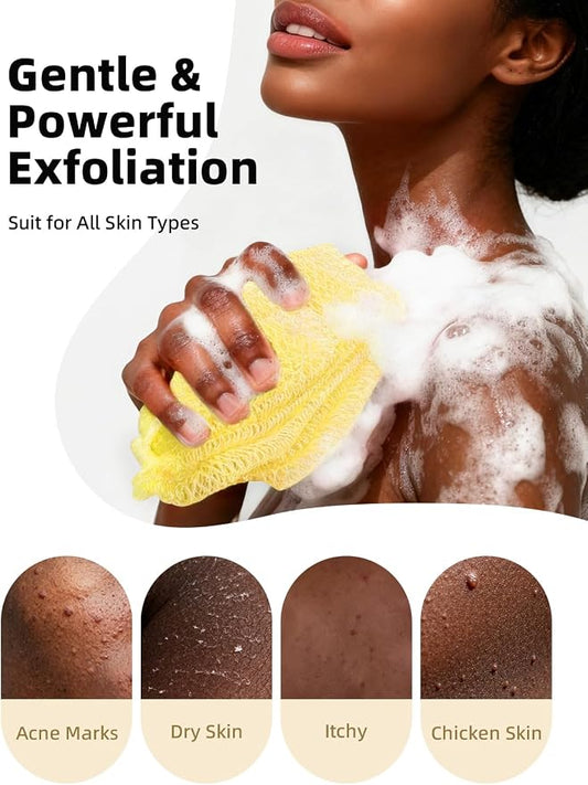 Cleangor 3Pcs African Net Sponge Authentic with Knots - Exfoliating Body | Scrubber for All Skin Types, African Bath Sponge, Wash Cloth, Gentle Exfoliation Shower Rag for Women Daily Use