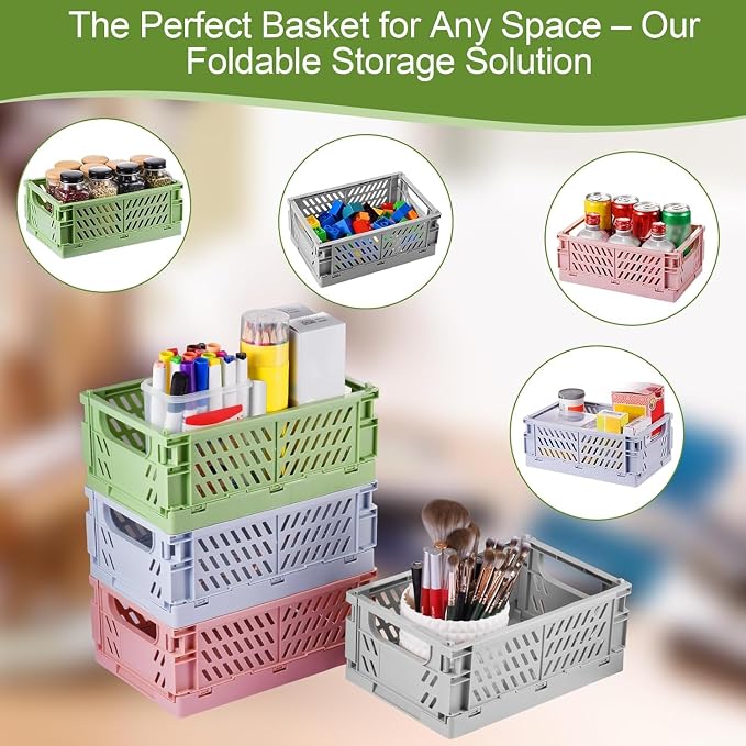 HUUSMOT 2-Pack Collapsible Plastic Storage Baskets, Grey, 9.8"x6.5"x3.8" | Pastel, Space-Saving, Collapsible Plastic Bins, Cute Mini Storage Crates, for Classroom, Kitchen, Office, Bedroom