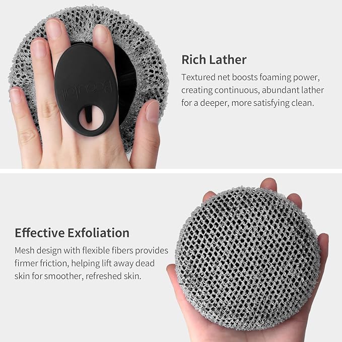 BEAUTAIL Scrub Net 2 Pack, Bath & Shower Body Scrubber Net | for Rich Foam and Effective Exfoliation, Fits All BEAUTAIL Silicone Body Scrubber, Blue + Gray