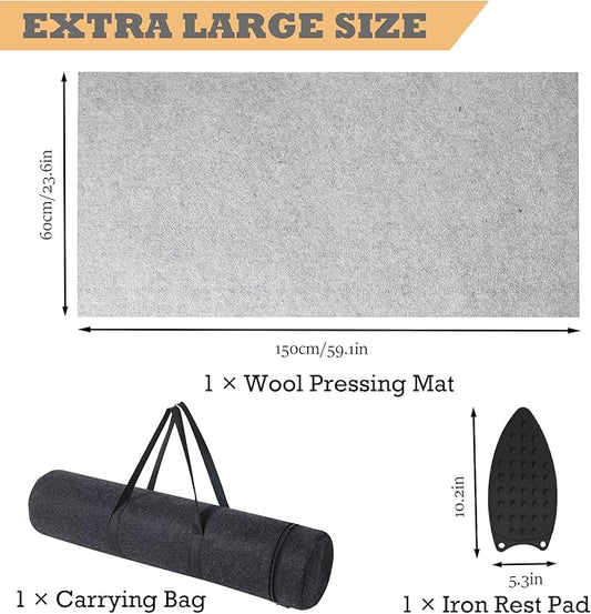 Wool Pressing Mat for Quilting, 24" X 60" Portable Wool Ironing Mat 100% Felted Wool Iron Board for Quilters, Great for Quilting & Sewing Projects