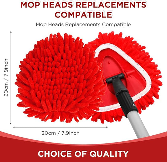3 Pack Chenille Mop Heads Replacements Compatible with 1 Tank System Chenille Duster Replacement Heads Microfiber Spin Mop Refill Pads Reusable Dust Refills for Floor Cleaning (Red)
