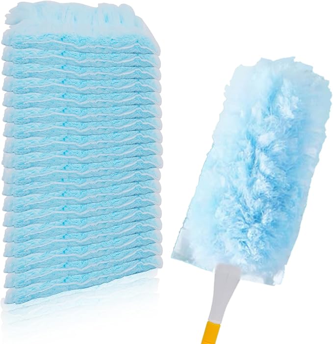 50PCS 360° Duster Refill for Swiffer Duster, Heavy Duty Refills Disposable Microfiber Duster Feather Duster Kit with1 Short Handle and 1 Extenda Handle