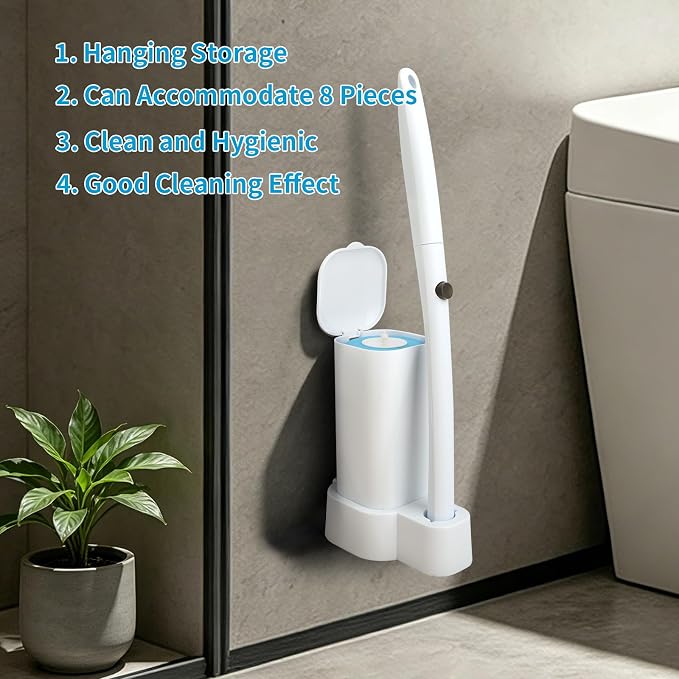 IwIeIaIrI 2 Pack Disposable Toilet Brush and Holder Set with 48 Toilet Wand Refills, Bowl Toilet Brush with Wall Mounted Holder, Limescale Remover Cleaning for Bathroom Cleaning, Bathtub(Square Tube)