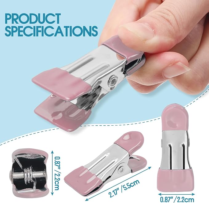 Clothes Pins Heavy Duty, 30 Pack, 2.17 Inch Metal Chip Clips, Pink | Clothespins for Photo Drying Clothesline Laundry Sock, Bag Clips for Food Kitchen Stainless Steel with Rubber