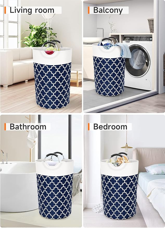 Fabspace Large Laundry Basket Laundry Hamper Bag Washing Bin Clothes Bag Collapsible Tall with Handles Waterproof Travel Bathroom College Essentials Storage for College Dorm, Family (Blue) 115L | Freestanding Laundry Hamper, Waterproof Dirty Clothes St...