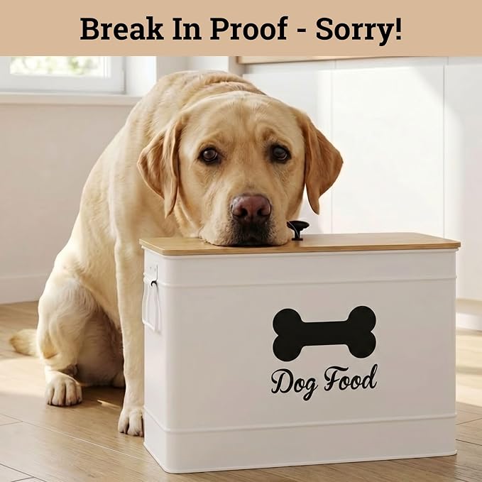 Dog Food Container Airtight Bamboo Lid 15-20 lb Sturdy Metal Handle 70 Cups | Pet Jar For Dogs up to 100lbs, Airtight Bamboo Lid, Sturdy Comfortable Metal Handle, Powder Coated Iron, Kibble Storage Bin