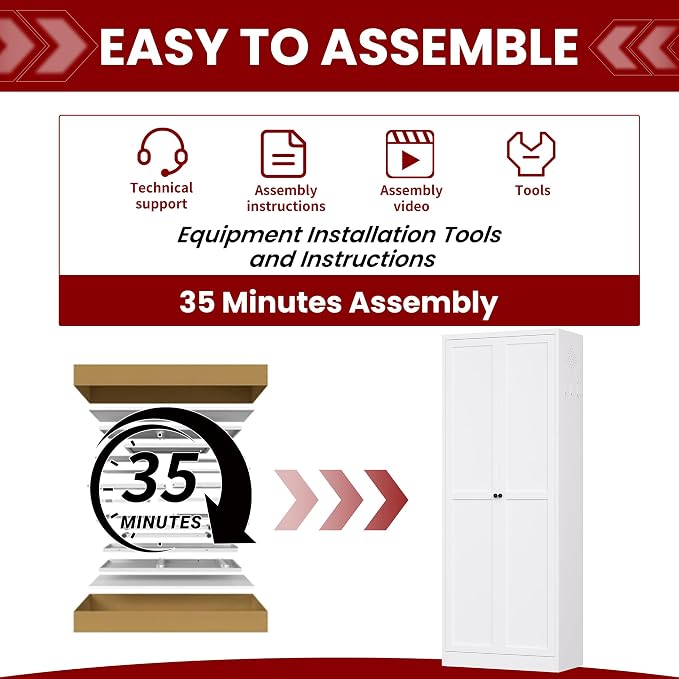 AQY 72" Pantry Cabinet, White Freestanding Storage Cabinet with 5 Adjustable Shelves, Metal Pantry Cupboard with Ventilation Design & Hanging Hooks, 2-Door Kitchen Organizer for Living Room Kitchen