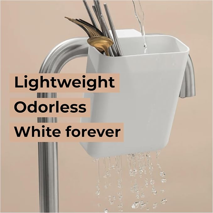 Multifunctional Compact Kitchen Drainer Drain Basket Utensil and Cutlery Drying Rack Holder and Hangable Sink Shelf Home Fruit Basket Plastic Storage Container (Deep) (White)