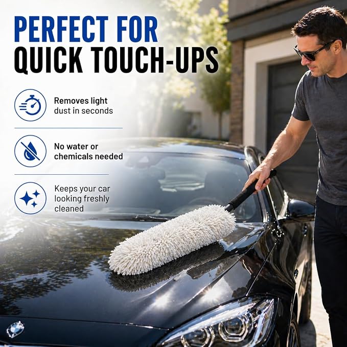 HI-TECH Industries Microfiber Jumbo Duster MFJD-1 – 27" Scratch-Free Car Duster for Dust Pollen & Light Debris, Safe on Paint Chrome & Glass, Includes Storage Bag