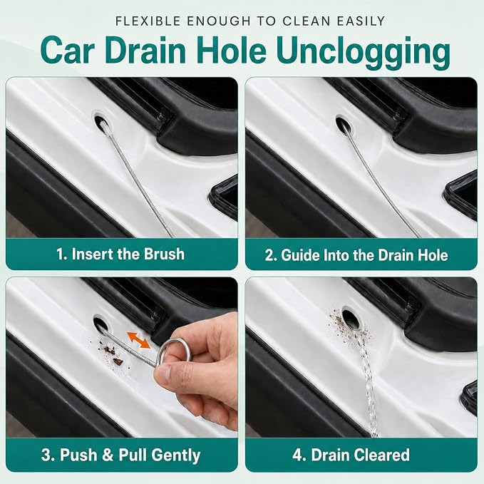 2 Pack 80 Inch Flexible Sunroof Drain Cleaning Tool, Long Brush for Car Sunroof Tube, Ice Maker, Refrigerator, AC Line, Windshield Hole and Narrow Pipes