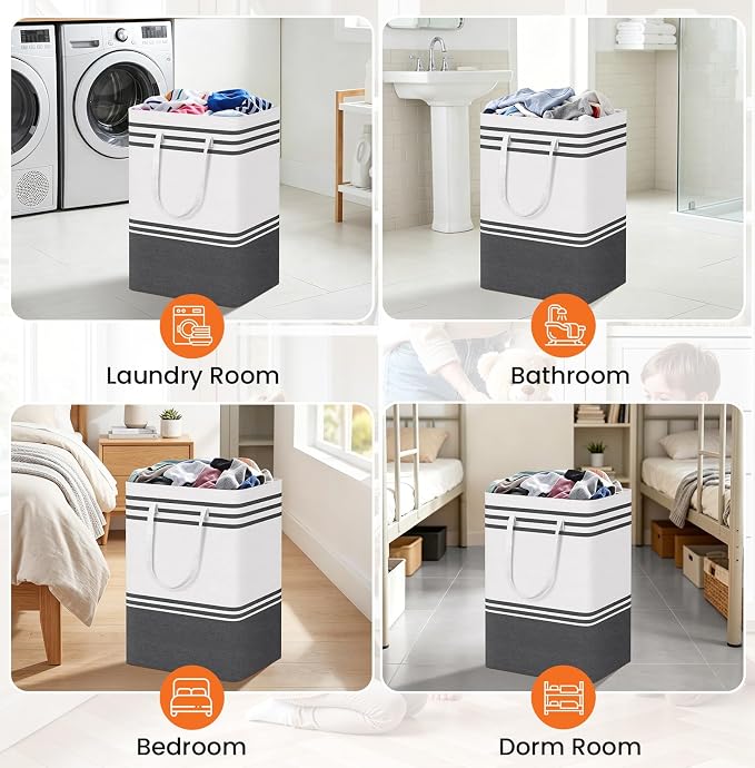 TranquilRelax 3-Pack Laundry Basket, Laundry Hamper, Grey-75L | Freestanding&Water-Resistant Laundry Hamper, Collapsible Tall Clothes Hamper with Carry Handles for Clothes, Laundry Basket