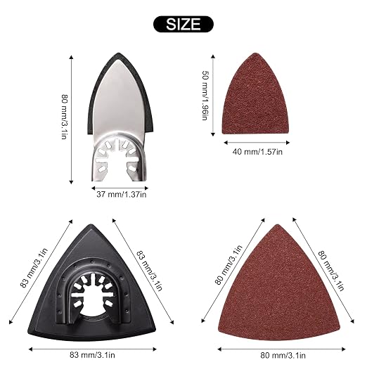 105PCS Oscillating Tool Detail Sanding Pads Kit, 3Pcs Triangle and 2Pcs Finger Sanding Pad, 100Pcs Multitool Sandpaper, Grit Fit for Finishing Wood Sanding Plaster