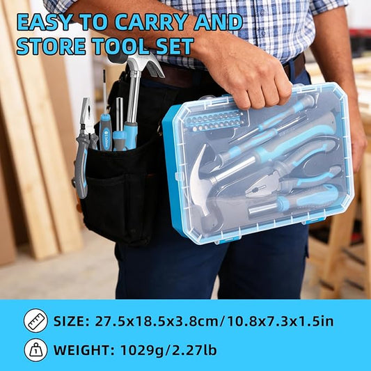 DOMINOX 25 Piece General Household Tool Set with Plastic Storage Toolbox, tool box for Home, Garage, Office