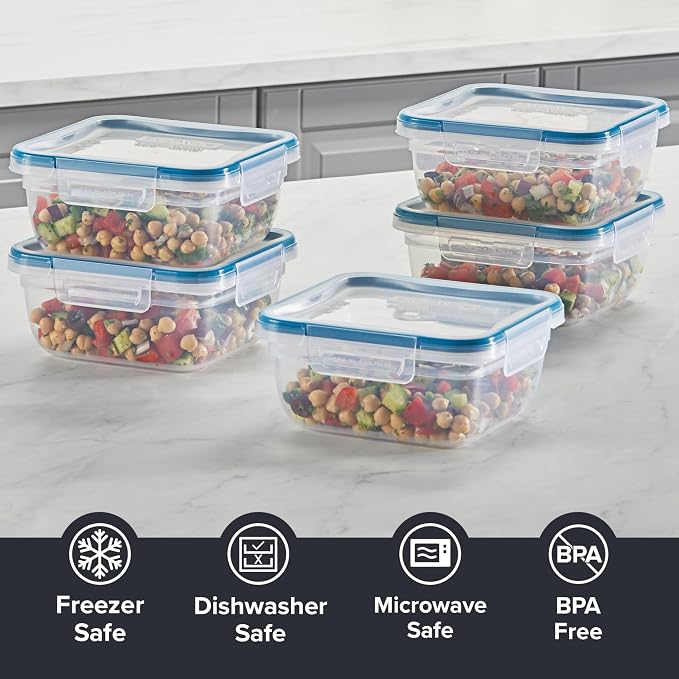 Snapware Plastic Total Solutions (5-Pack, 5.5 Cup) Food Storage Containers Set, Airtight & Leakproof Plastic Locking BPA-Free Lids Tupperware, Freezer Dishwasher Microwave Safe
