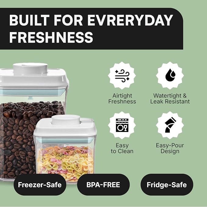 Bop Top Airtight Food Storage Containers with Lid 8 Cups / 67 oz | Kitchen Canister Sets | Air Tight Pantry Container | Pop Top Dry Food Storage Containers for Snacks, Sugar, Flour, Baking, Pasta