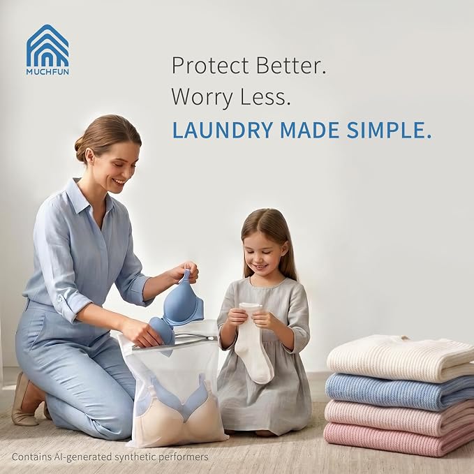 Muchfun 4Pcs Durable Fine Mesh Laundry Bags for Delicates 16 x 20 Inches | (4 Large)