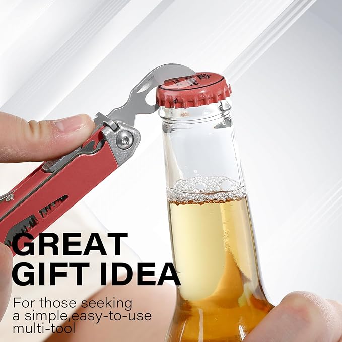 21-in-1 Multitool Pliers & Scissors w/Tungsten Cutters, Self-Locking | Durable EDC Set for Camping, DIY & Outdoor Survival, Pocket-sized Repair Kit, Brick Red