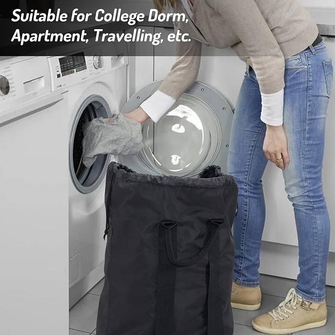 Seiritex Laundry Backpack Bag, Dirty Clothes Travel Laundry Bag with Shoulder Straps for College Dorm (Black)