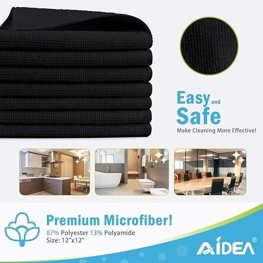 AIDEA Microfiber Cleaning Cloth-600PK, Soft Microfiber Towels for Cars, Absorbent Cleaning Rags, Lint-Free Streak-Free Wash Cloths for House, Kitchen, Window(12in.x12in), Black