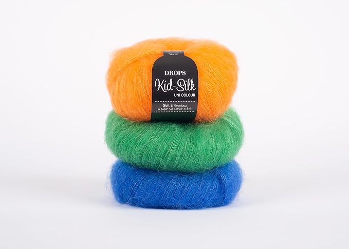 Drops Mohair and Silk Yarn Kid-Silk, 0 or Lace, 2 Ply, 0.9 oz 230 Yards per Ball (49 Electric Orange)