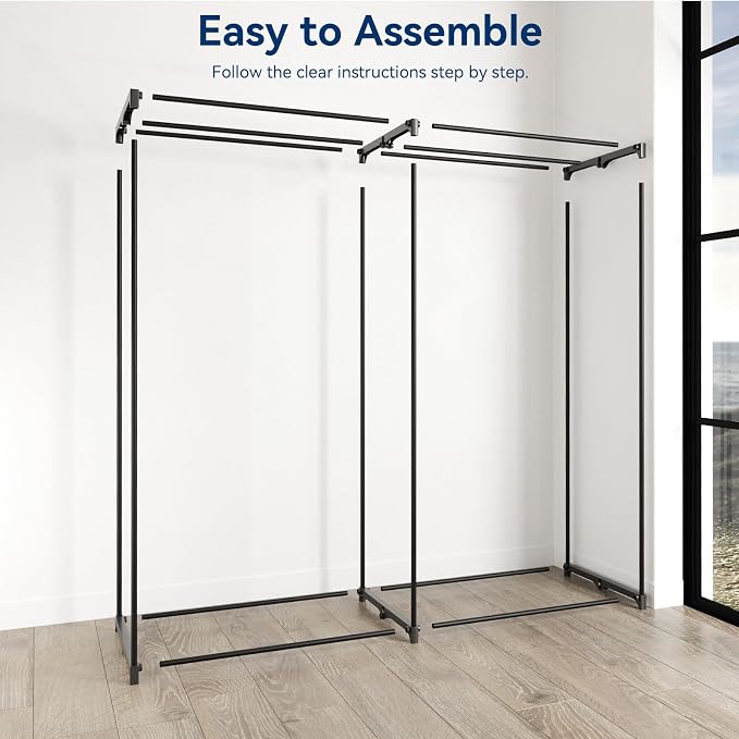Whitmor Extra-Wide Portable Clothes Closet, 60" Wide Closet Organizers and Storage with Cover, Heavy Duty Metal Clothes Rack, Stable and Easy Assembly Clothes Storage, Light Grey