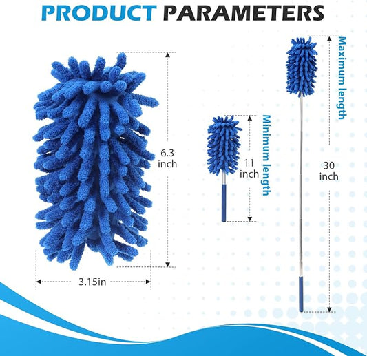ZZ LAZYCOTTAGE 12 Pack Microfiber Dusters for Cleaning, High Duster with Extension Pole, Long Handled Feather Dusters, Household Cleaning Supplies for Ceiling, Car, Furniture, Fan, Sofas(Blue)