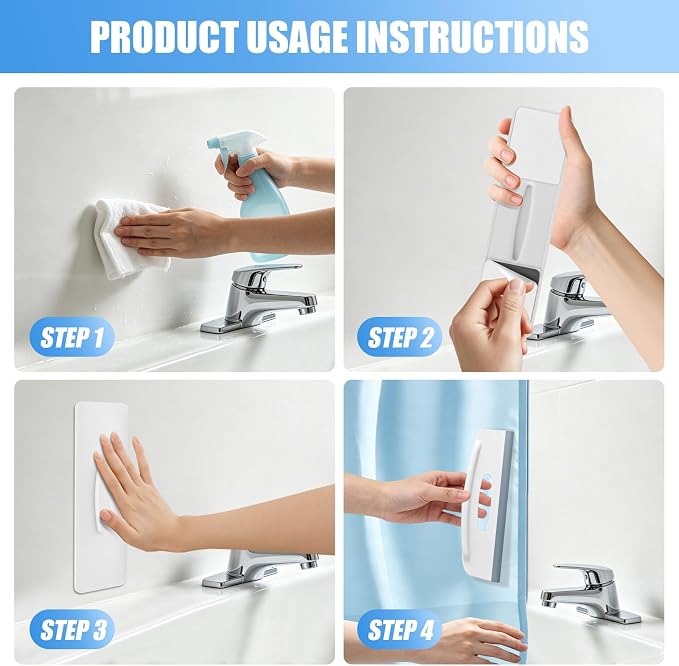 Shower Squeegee and Liner Holder, Adhesive Wall Mount for Glass, Pack of 2 | 2-in-1 squeegee & liner holder. Stops water splash, keeps curtain from blowing. No-drill adhesive mount for glass/tile. 2pk