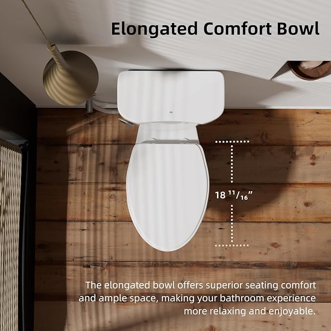 17 Inch Two Piece Toilet, Los Flexi 17.9” Tall Toilets for Bathrooms, Elongated Bowl & ADA Comfort Chair Height Toilet, Soft-Closing Seat, 1.28 GPF Siphon Flush, High-Efficiency, 12" Rough-In