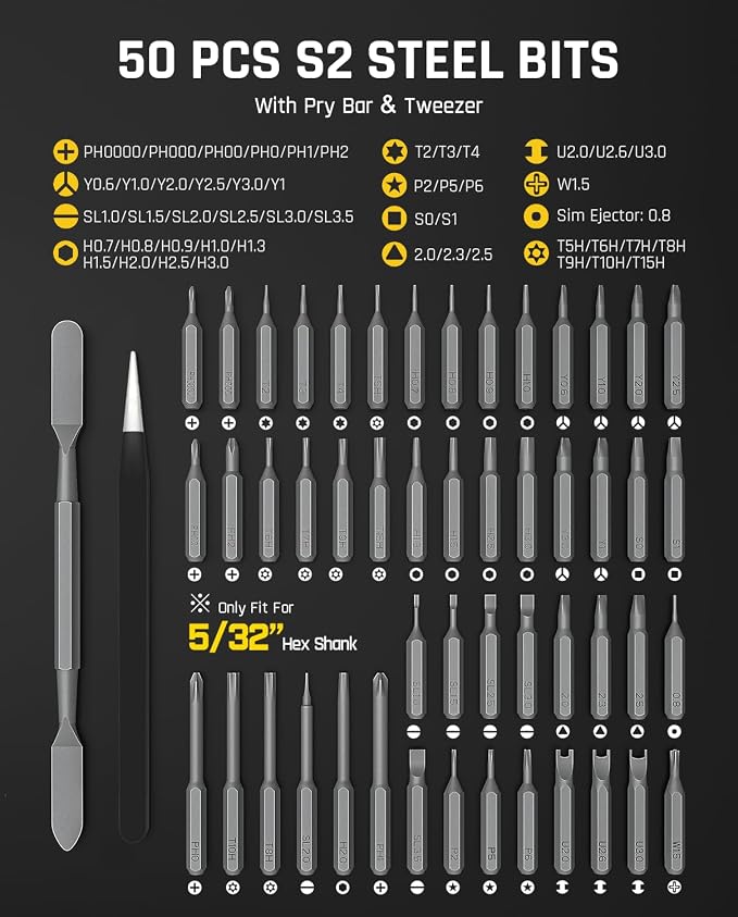Fanttik E2 Ultra Electric Screwdriver, Precision Screwdriver Set (White) | 50 Magnetic Bits, 5/32''Hex Shank, 0.6N.m, RevoStor Magnetic Storage, Repair Kit for PC, Phone, 3D Printer, RC Cars, Drone