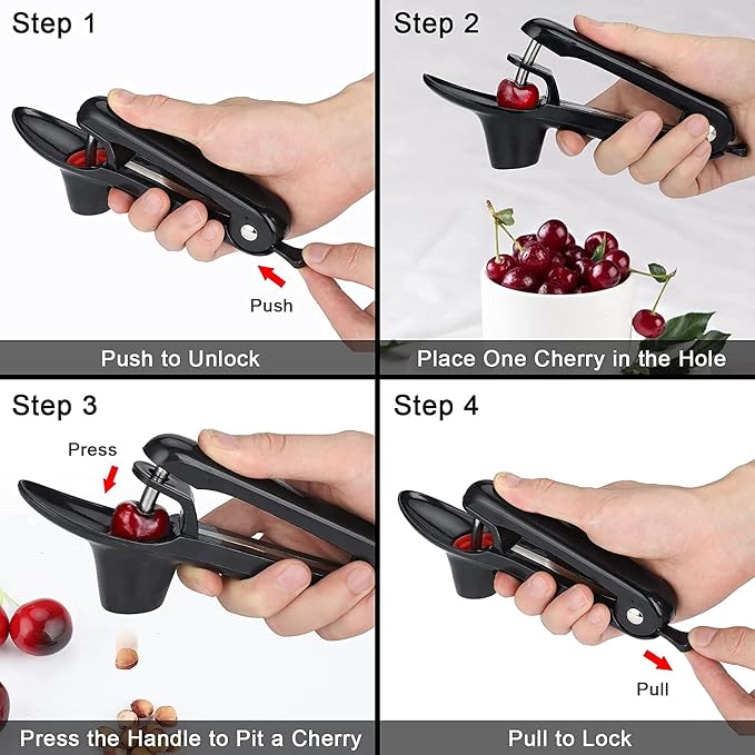 Cherry Pitter - Space-Saving Lock Design Olive Corer Tool | Non-Slip Soft-touch Handle,Dishwasher Safe Cherries Stoner Seed Remover Tool for Make Cherry Jam