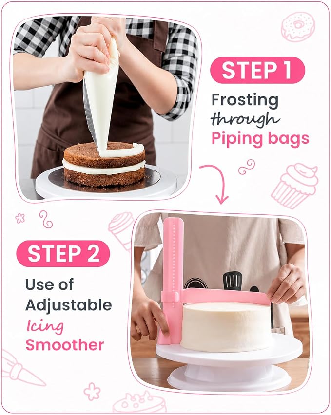 RFAQK 200PCs Cake Decorating Kit with Cake Turntable & Leveler, Baking Supplies Gift Includes 110+1 Piping Bags,55 Icing Tips,2 Frosting Spatulas, Adjustable Scraper, Complete Video Course & much more