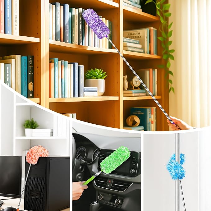 MAVRIZ 12 pcs Microfiber Extendable Duster, Washable & Reusable Duster for Cleaning Small Dusters for Blinds, Electronics, and Furniture